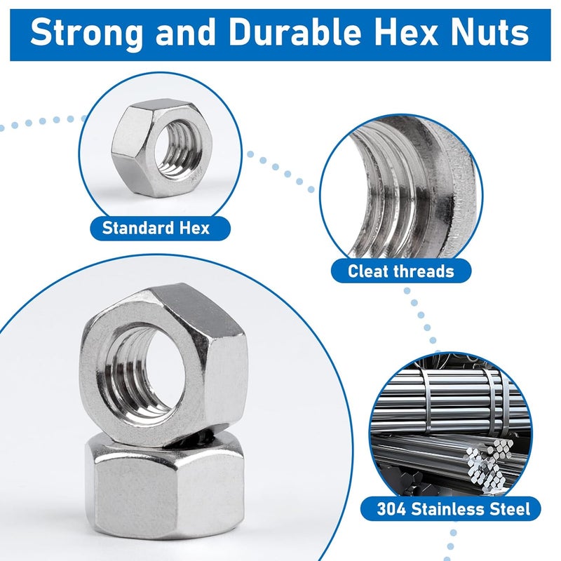 Vmuter Hex Nuts, 70 Pack #5/16”-18 304 (A2-70) Stainless Steel Hardware Nuts,Standard Inch Coarse Thread Nuts - Image 3